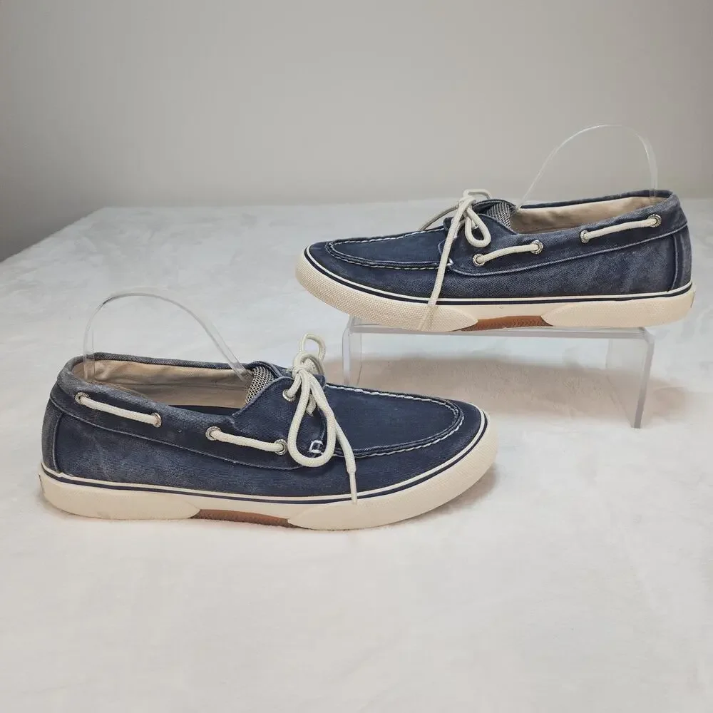 Sperry Top Sider Mens 12 Blue Canvas Boat Shoes Faded Low Tops Fabric Preppy